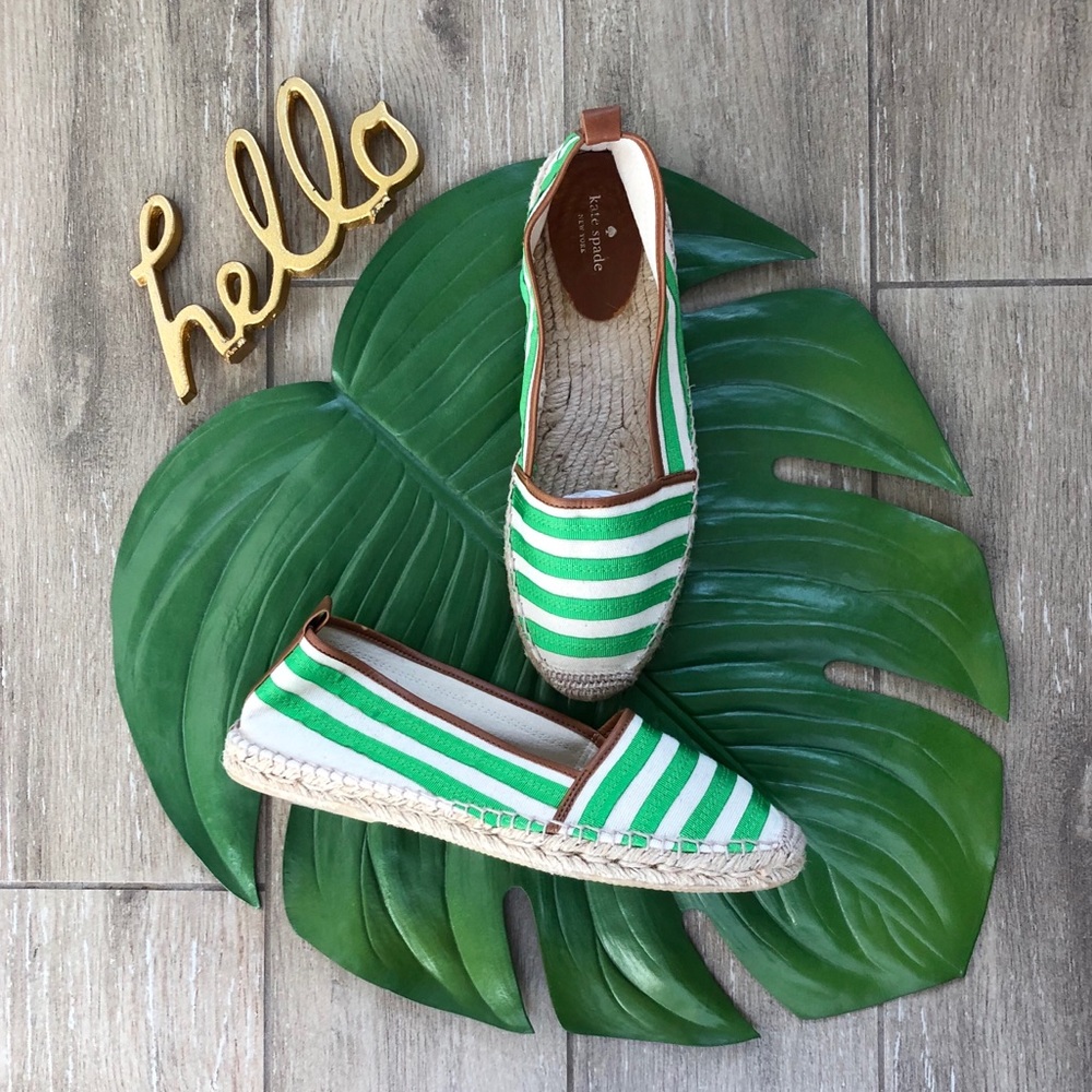 Kate spade lido espadrilles green stripe flats